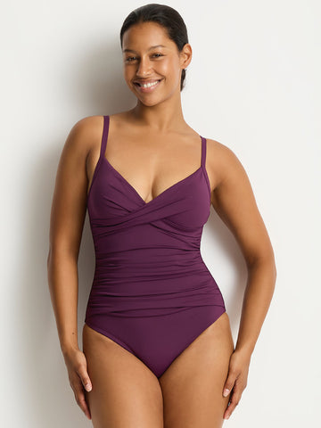 Essentials Cross Front Scoop Back One Piece in Claret