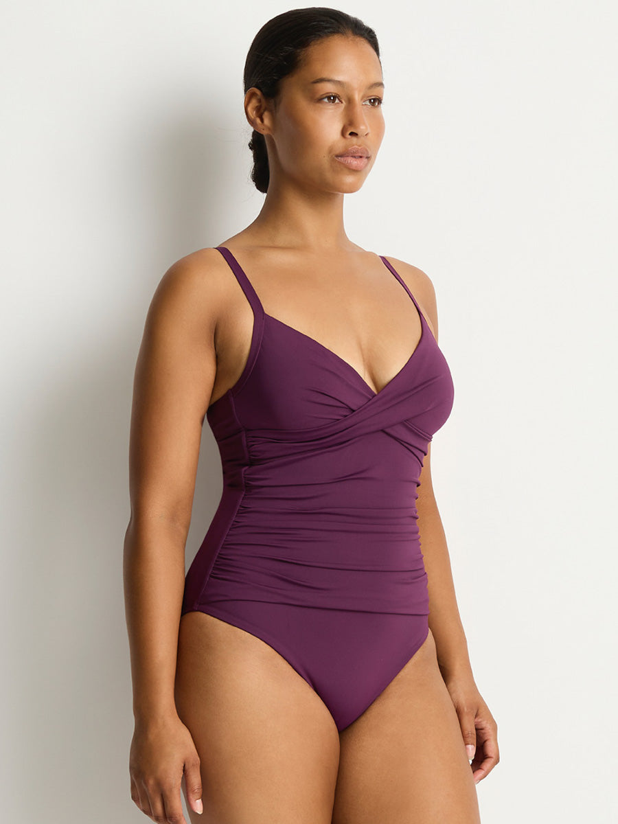 Essentials Cross Front Scoop Back One Piece in Claret