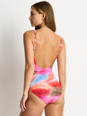 Cabo Scoop Back Panel Line One Piece in Pink, view 2, click to see full size