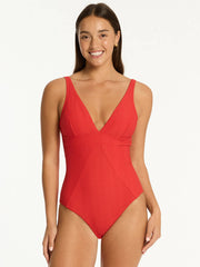 Sea Level Scoop Back Panel Line One Piece in Spice Red, view 1, click to see full size