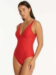 Sea Level Scoop Back Panel Line One Piece in Spice Red, view 3, click to see full size