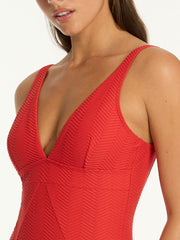 Sea Level Scoop Back Panel Line One Piece in Spice Red, view 4, click to see full size