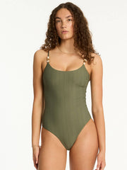 Sea Level Scoop Neck One Piece in Khaki, view 1, click to see full size