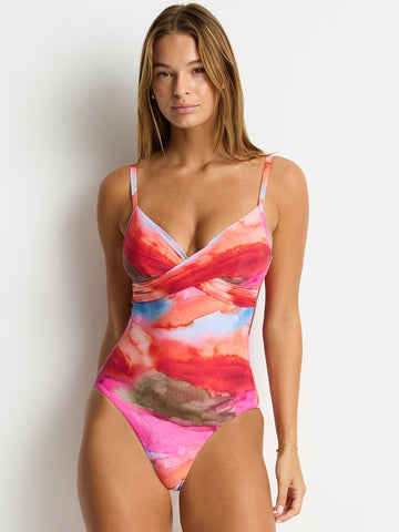 Cabo Cross Front Scoop Back One Piece in Pink