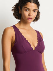 Scallop Longline Tri One Piece in Claret, view 4, click to see full size