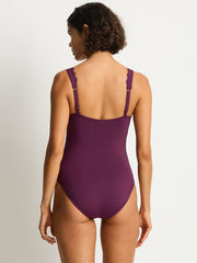 Scallop Longline Tri One Piece in Claret, view 2, click to see full size