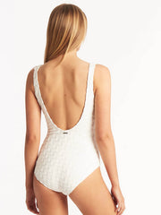 Sea Level Oceano Longline Scoop Back One Piece in White, view 2, click to see full size