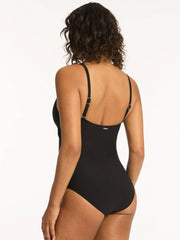 Sea Level Spinnaker Cross Front One Piece In Black, view 2, click to see full size