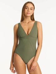 Sea Level Spinnaker Panel Line One Piece In Khaki, view 1, click to see full size
