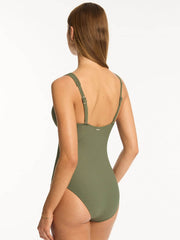 Sea Level Spinnaker Panel Line One Piece In Khaki, view 2, click to see full size