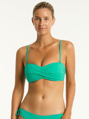 Sea Level Essentials Twist Bandeau in Evergreen, view 1, click to see full size