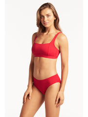 Sea Level Square Neck Bra Top in Red, view 4, click to see full size