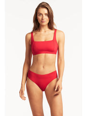 Sea Level Square Neck Bra Top in Red, view 3, click to see full size