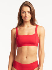 Sea Level Square Neck Bra Top in Red, view 1, click to see full size