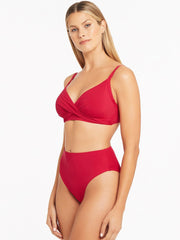 Sea Level Essentials Cross Front Underwire Bra in Red, view 3, click to see full size