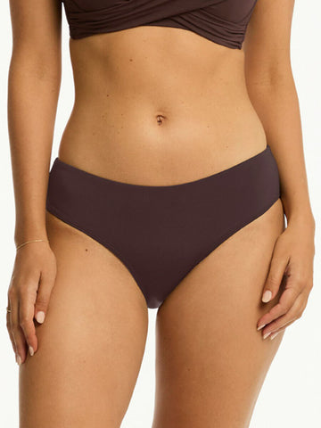 Sea Level Essentials Mid Bikini Bottom In Cocoa