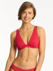 Sea Level Essentials Longline Top in Red, view 1, click to see full size