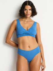 Sea Level Essentials Cross Front Bra In Denim Blue, view 4, click to see full size