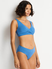 Sea Level Essentials Cross Front Bra In Denim Blue, view 3, click to see full size