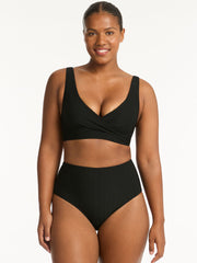 Sea Level Honeycomb High Waist Bottom in Black, view 4, click to see full size
