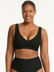 Sea Level Honeycomb Cross Front Multift Top in Black, view 1, click to see full size
