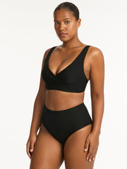 Sea Level Honeycomb High Waist Bottom in Black, view 3, click to see full size