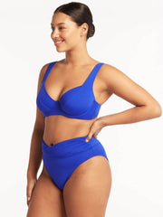 Sea Level Essentials Wrap High Waist in Cobalt, view 3, click to see full size