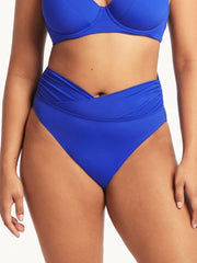 Sea Level Essentials Wrap High Waist in Cobalt, view 1, click to see full size