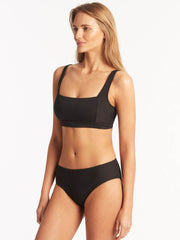 Sea Level Spinnaker Mid Bikini Bottoms in Black, view 4, click to see full size