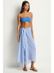Vacay Long Sarong in Denim Blue, view 1, click to see full size