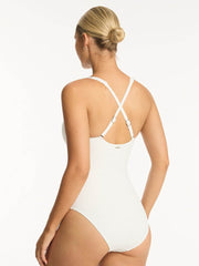 Sea Level Spinnaker Cross Front One Piece In White, view 3, click to see full size