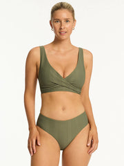 Sea Level Mid Bikini Bottom in Khaki, view 3, click to see full size