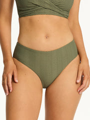 Sea Level Mid Bikini Bottom in Khaki, view 1, click to see full size
