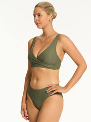 Sea Level Mid Bikini Bottom in Khaki, view 4, click to see full size