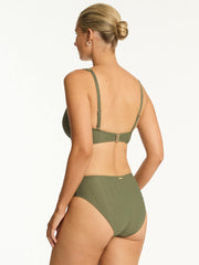 Sea Level Cross Front Multifit Bra Top in Khaki, view 2, click to see full size