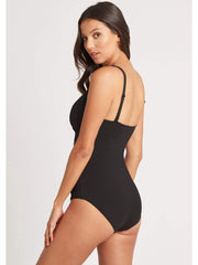Sea Level Essentials Cross Front One Piece in Black, view 2, click to see full size