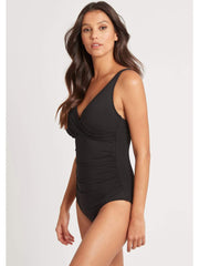 Sea Level Essentials Cross Front One Piece in Black, view 3, click to see full size