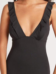 Essentials Frill One Piece in Black, view 4, click to see full size