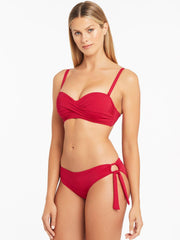Sea Level Essentials Tie Side Regular Bottom in Red, view 3, click to see full size
