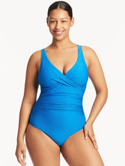 Sea Level Honeycomb Cross Front Multifit One Piece In Capri, view 1, click to see full size