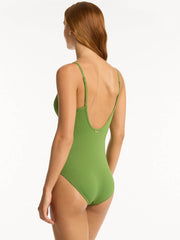 Sea Level Nouveau Lace Up Triangle One Piece in Fern, view 2, click to see full size
