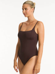 Sea Level Infinity Square Neck One Piece in Cocoa, view 3, click to see full size