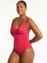 Sea Level Nouveau Twist Front DD/E One Piece in Raspberry, view 3, click to see full size