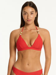 Sea Level Triangle Halter Top in Spice Red, view 1, click to see full size