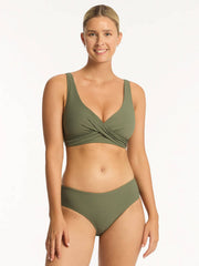 Sea Level Spinnaker Mid Bikini Bottoms In Khaki, view 3, click to see full size