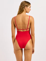Seafolly Seafolly Collective V Neck One Piece in Cosmo Red, view 2, click to see full size