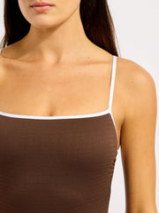 Seafolly Beach Bound Square Neck One Piece in Dark Chocolate, view 4, click to see full size