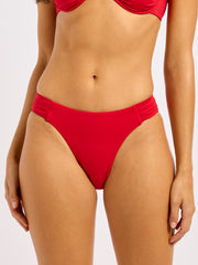Seafolly High Leg Ruched Side Bottoms in Cosmo Red, view 1, click to see full size
