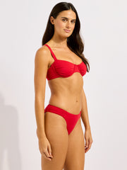Seafolly High Leg Ruched Side Bottoms in Cosmo Red, view 3, click to see full size