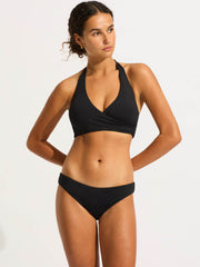 Seafolly SF Collective DD Wrap Front Halter Bra in Black, view 3, click to see full size